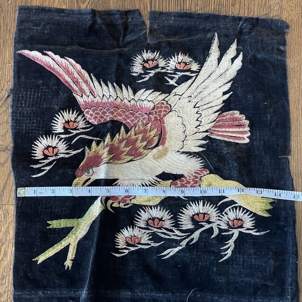 Embroidery Panel Eagle On Antique Black Velvet 15